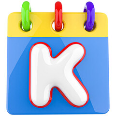 Icon 3d Letters K Alphabet With Calendar
