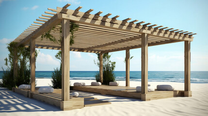 Fototapeta premium Beach pergola. Generative ai.