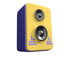 speaker 3d icon. with blue loudspeaker. Equipment for parties and home listening music. Speaker system for professional studio. Realistic 3d Rendering illustration Alpha Background Transparent