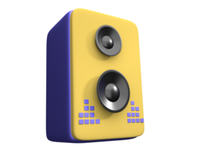 speaker 3d icon. with blue loudspeaker. Equipment for parties and home listening music. Speaker system for professional studio. Realistic 3d Rendering illustration Alpha Background Transparent