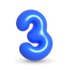 Colorful, luxury and glossy Navy blue balloon number three. 3d realistic design illustration isolated on white background. For Birthday cake, Sales, Happy Birthday.