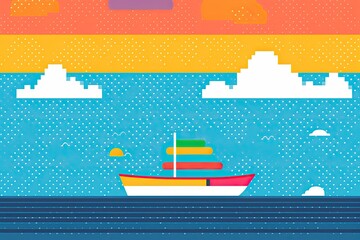 boat sailing on a calm ocean with a sunset in the background. Generative AI