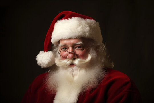 Jolly Santa Claus Smiling with Cheerful Twinkle in Eye - Photo Art Portrait Created with Generative AI and Other Techniques