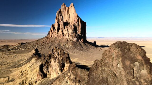 Geological Wonder With Ship Rock Landform In Northwestern New Mexico. Aerial Drone Shot