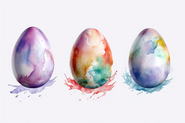 Set of painted watercolor easter eggs, generative AI