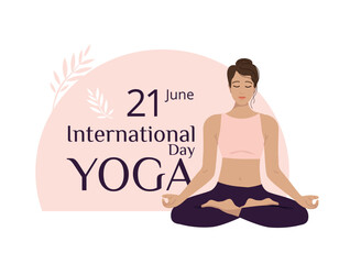 Banner for the International Yoga Day with a lotus pose. Sports and health promotion. Vector illustration for decoration, postcards
