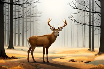 deer in the forest with dried trees, generative ai