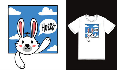 Cute rabbit illustration with tshirt design premium vector
