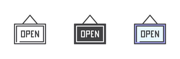 Open signboard different style icon set