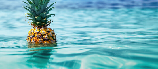 Pineapple with floating on sea. Generative AI