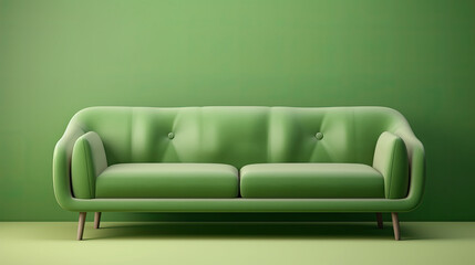 Green sofa on green background. Generative AI