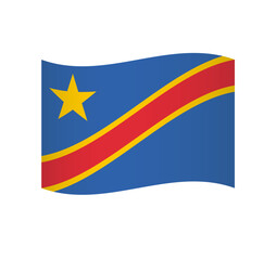 Democratic Republic of the Congo flag - simple wavy vector icon with shading.