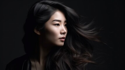 Fototapeta premium Beautiful model woman with long curly hairstyle. Care and beauty hair products. Generative AI