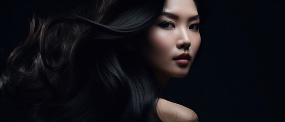 Fototapeta premium Beautiful model woman with long curly hairstyle. Care and beauty hair products. Generative AI