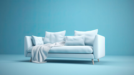 Blue sofa on blue background. Generative AI
