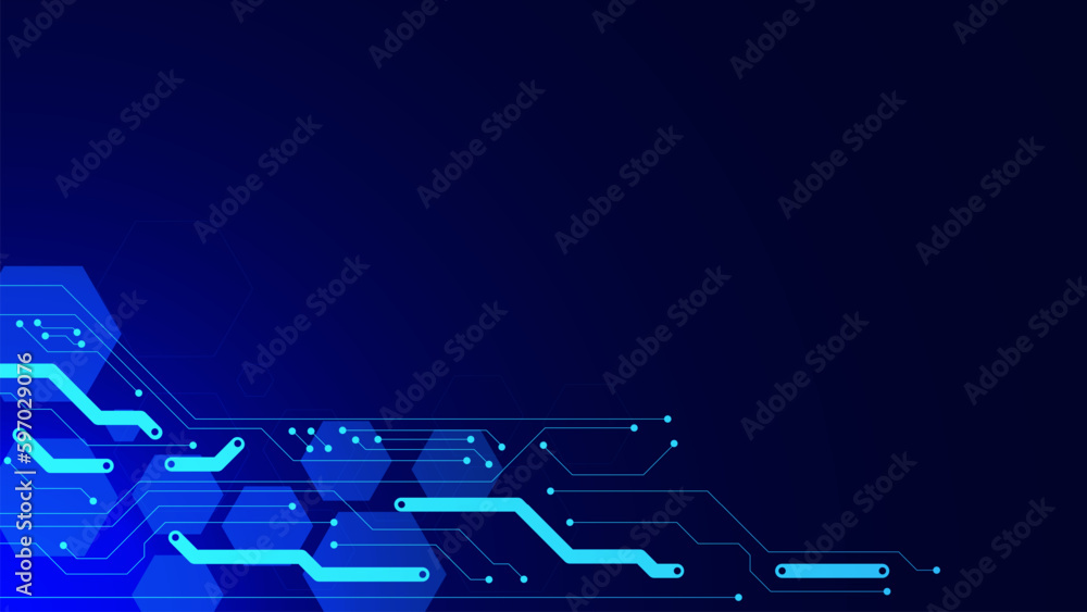 Fototapete circuit board hi-tech digital data connection with hexagonal shape background. digital data connecti
