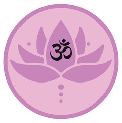 pink lotus flower with aum sign, pink circle. Isolated on white