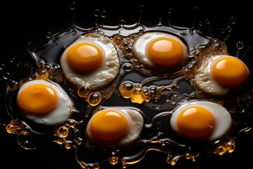 A design featuring a repeated image of sunny-side up eggs cooked in oil. Generative AI