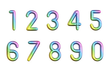 Set of rainbow 3D balloon numbers from 0 to 9