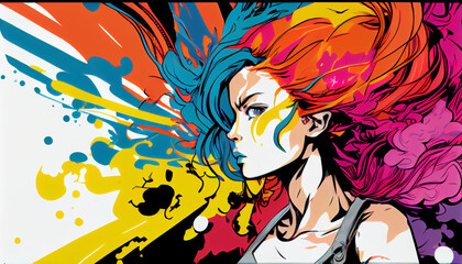 Obraz na płótnie Canvas Colorfull pop art manga girl with vibrant colors for posters 