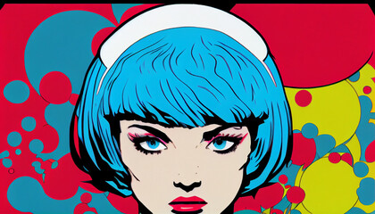 Naklejka premium Fictional pop art manga anime character in a retro pop art style