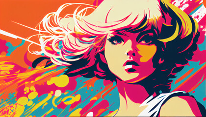 Colorfull pop art manga girl with vibrant colors for posters 