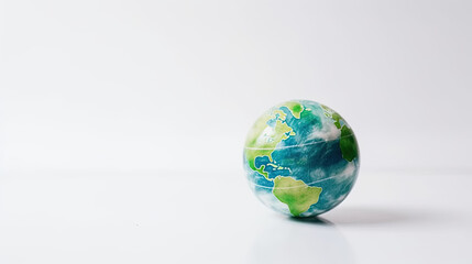 Stylized globe model with greenery and white buildings forming a heart shape.