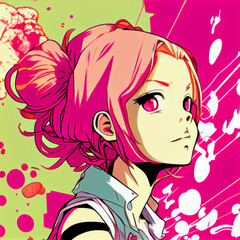 Adorable teenage pop art manga girl