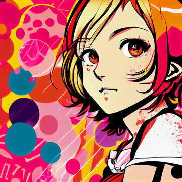 Adorable teenage pop art manga girl