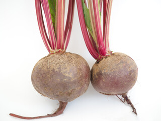 Beetroot on white background. Closeup photo, blurred.
