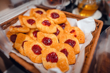 Fresh baked bread on a display in bakery