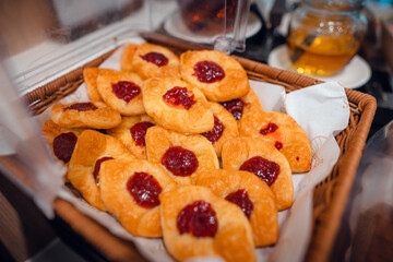 Fresh baked bread on a display in bakery