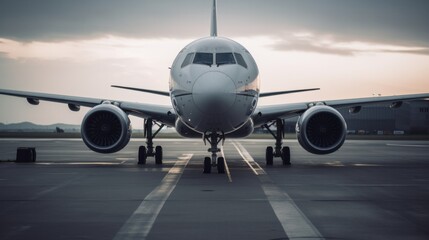 Naklejka premium Modern aircraft on a runway ready for take off. Generative AI.