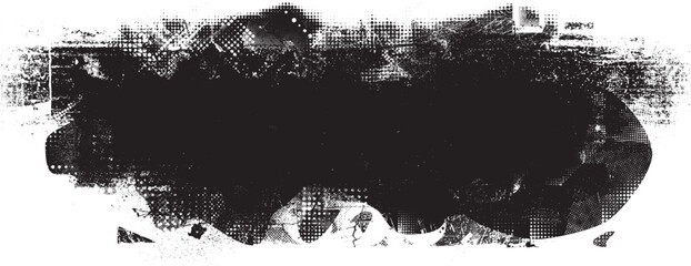 Glitch distorted grungy isolated banner . Design element for brochure, social media, posters, flyers. Overlay texture.Textured banner with Distress effect .Vector halftone dots . Screen print texture