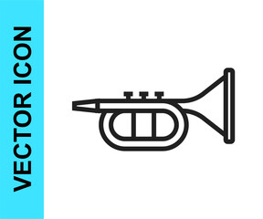 Black line Trumpet icon isolated on white background. Musical instrument. Vector