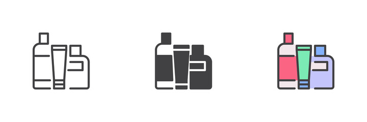 Cosmetics bottles different style icon set