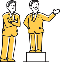 箱の上に立って説明する先輩