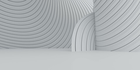 minimalist white room with curved walls and floor 3d render illustration