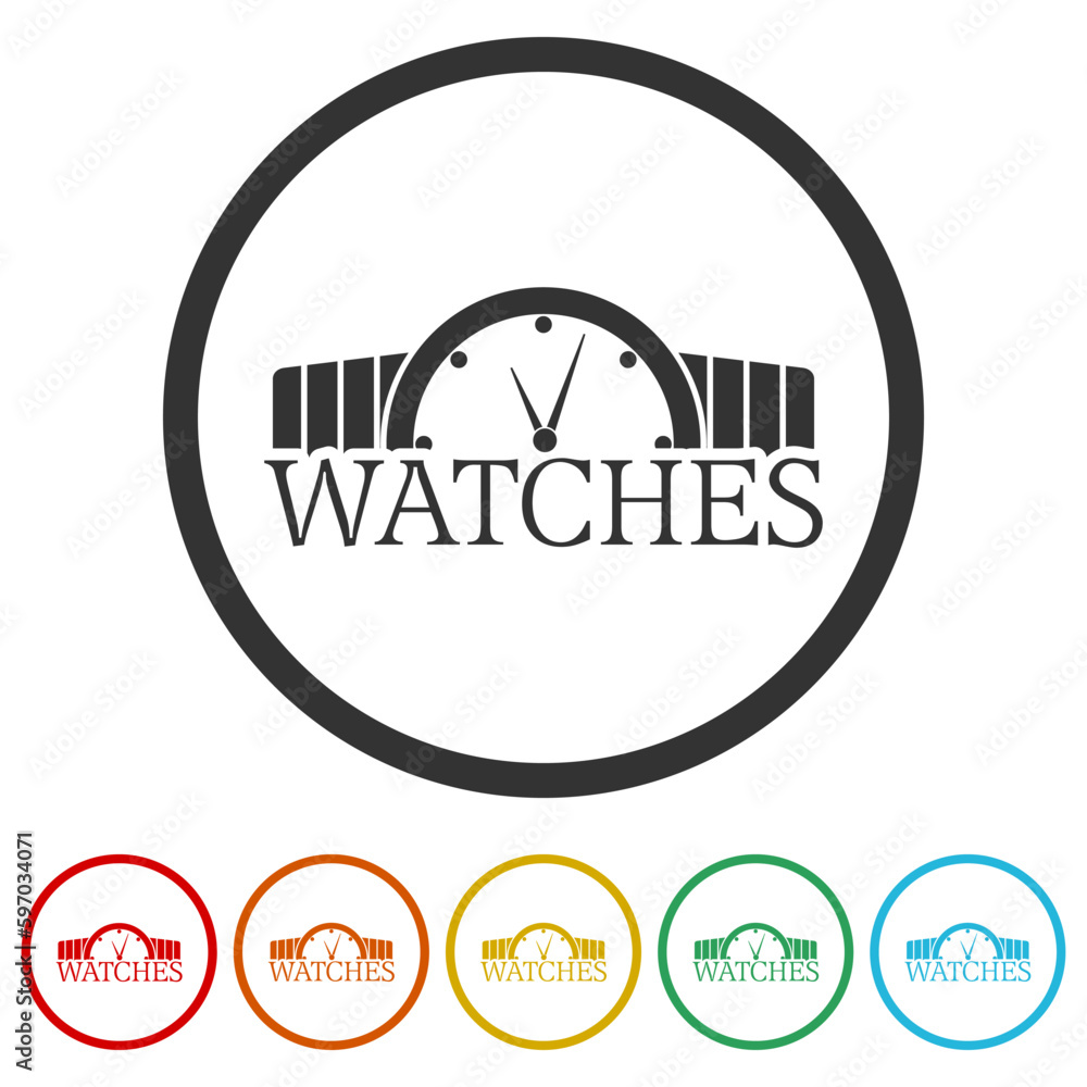 Poster watches icon for web design. set icons in color circle buttons