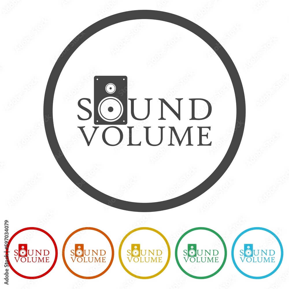 Poster speaker sub woofer icon. set icons in color circle buttons