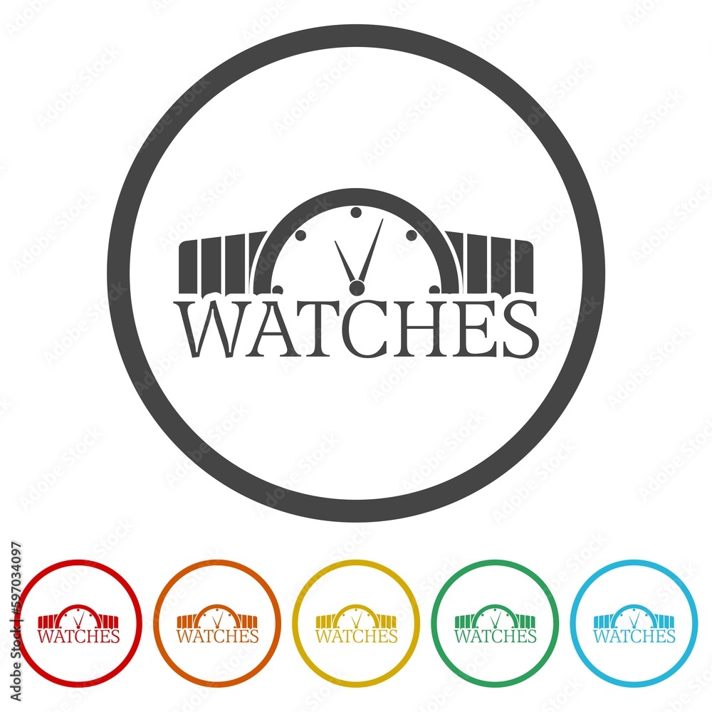 Poster watches icon for web design. set icons in color circle buttons