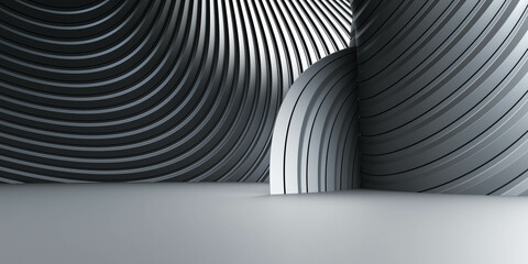 minimalist black and white curved wall 3d render illustration