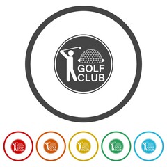  Golf club icon. Set icons in color circle buttons