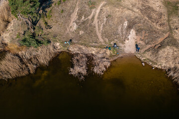 Aerial view of the lake shore and fishing spot