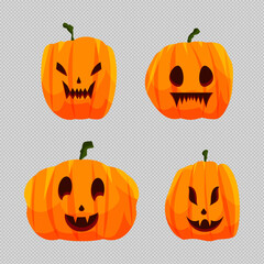 Yellow Red Pumpkin Horror Expression of Halloween Flat Icon Illustration Design