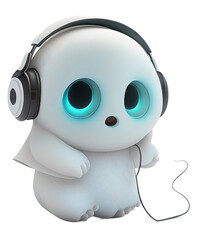 Cute ghost with headphones isolated