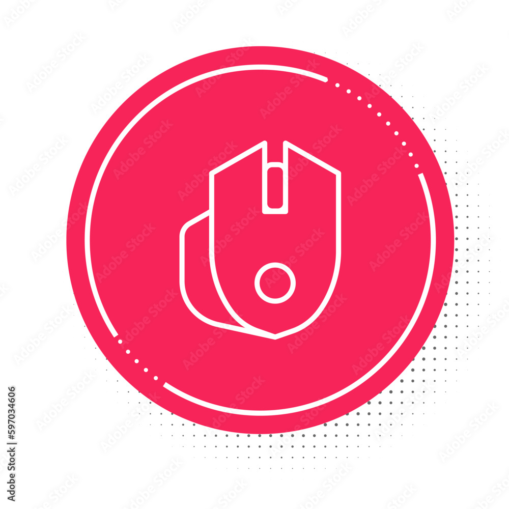 Poster white line computer mouse gaming icon isolated on white background. optical with wheel symbol. red c