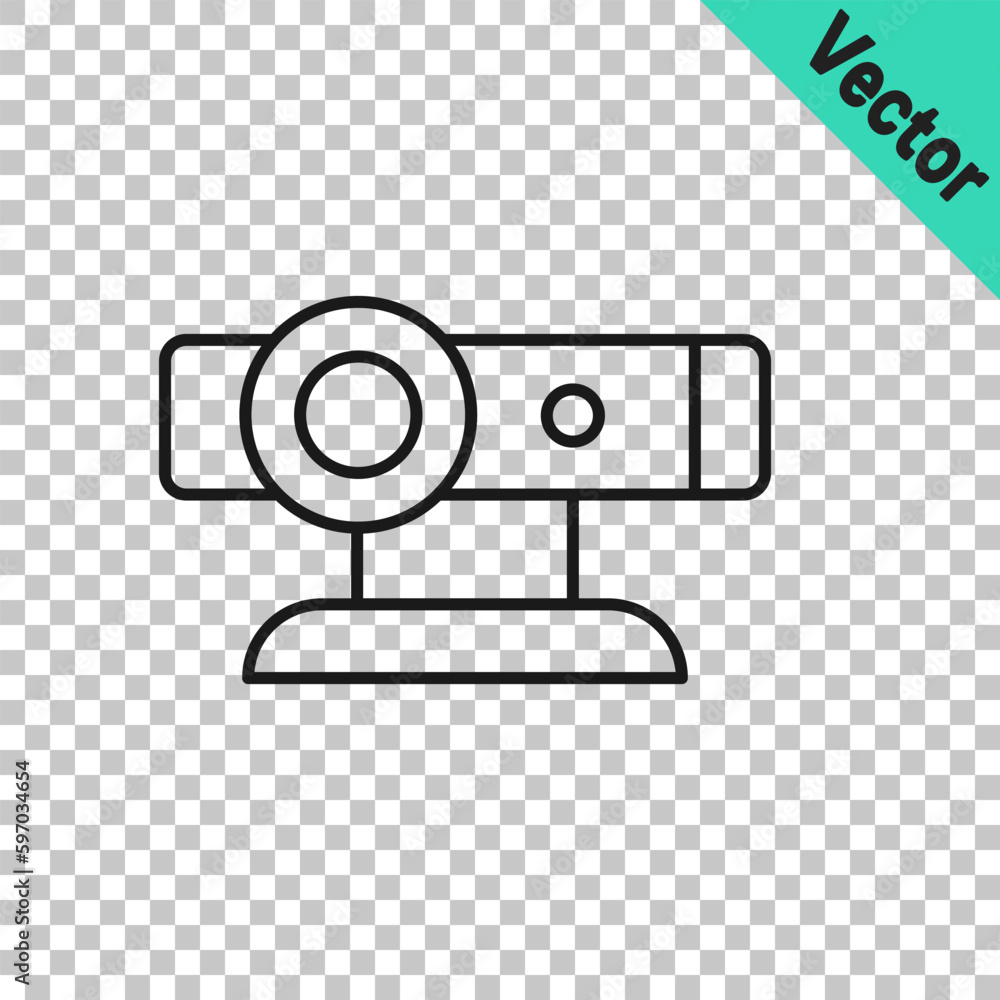 Poster black line web camera icon isolated on transparent background. chat camera. webcam icon. vector
