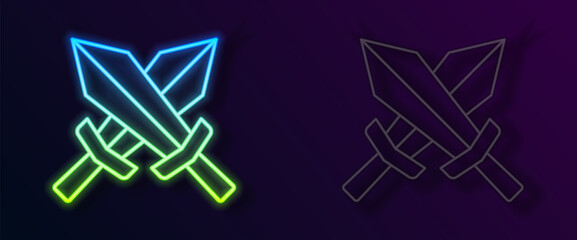 Glowing neon line Sword for game icon isolated on black background. Vector