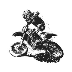 Motocross extreme sport rider with abstract background. Vector line art illustration